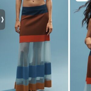 Colorblock Maxi Skirt with Sheer Panels